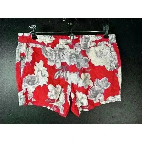 Kut from the Kloth Shorts Womens Size 0 Red Floral Linen Pull On Beachy Boho - Picture 1 of 5